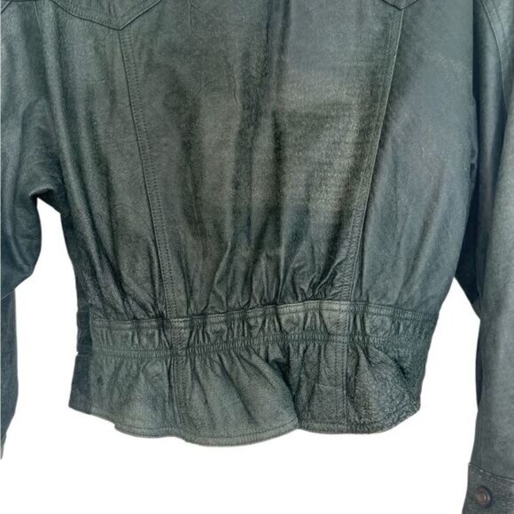 Wilsons Leather Adventure Bound Vintage 80s Army Green Moto Leather Jacket - Picture 5 of 16